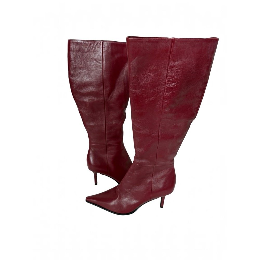 Steve Madden Lingo Womens Leather Wine Burgundy Zip Knee High Boots Size 7